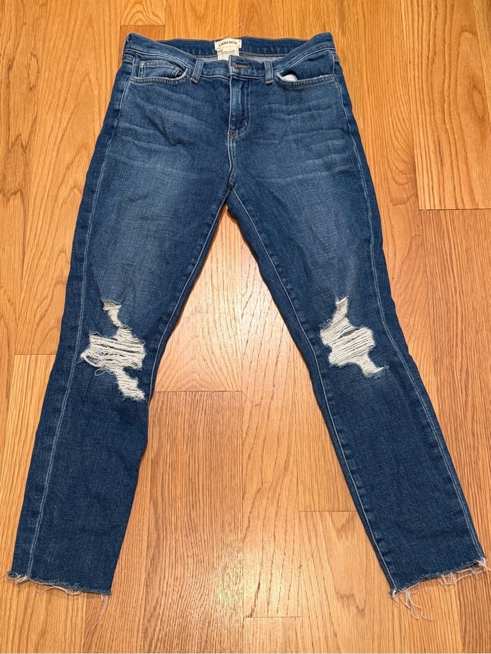 L'AGENCE Distressed Skinny Jeans in Mid Blue